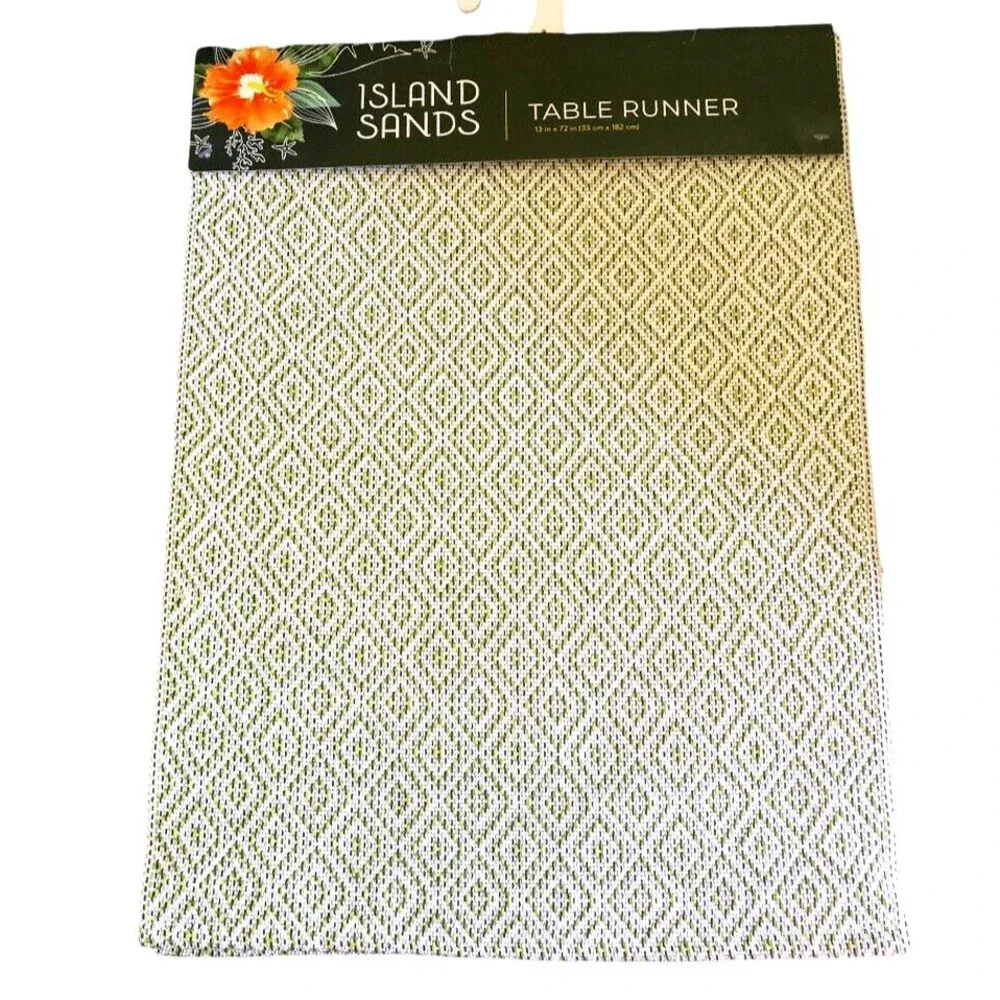Nantucket Table Runner Green White Island Sands 100% Cotton 13x72